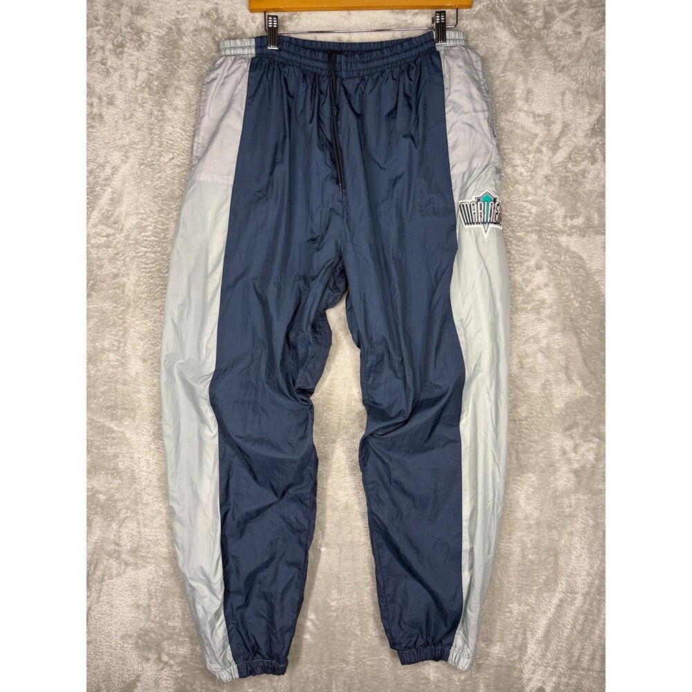 Vintage Seattle Mariners Pants Mens Large Logo 7 Windbreaker Blue Gray 90s Lined